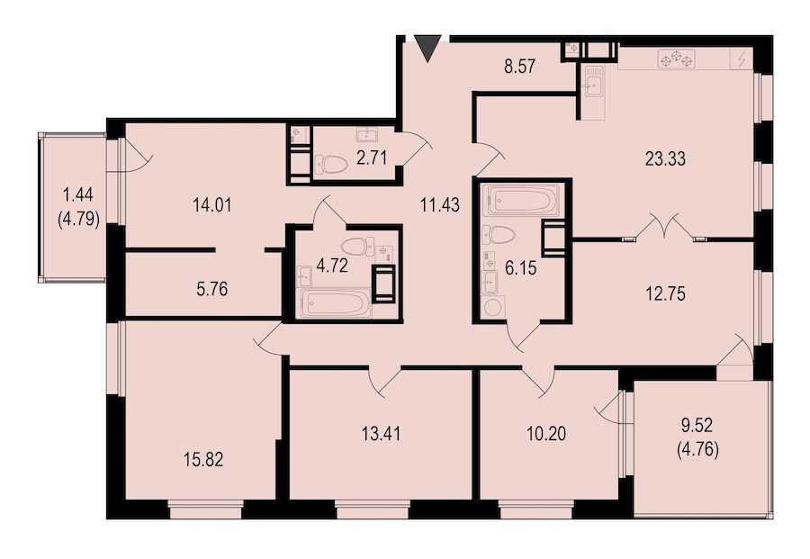 Четырехкомнатная квартира в : площадь 135.06 м2 , этаж: 9 – купить в Санкт-Петербурге